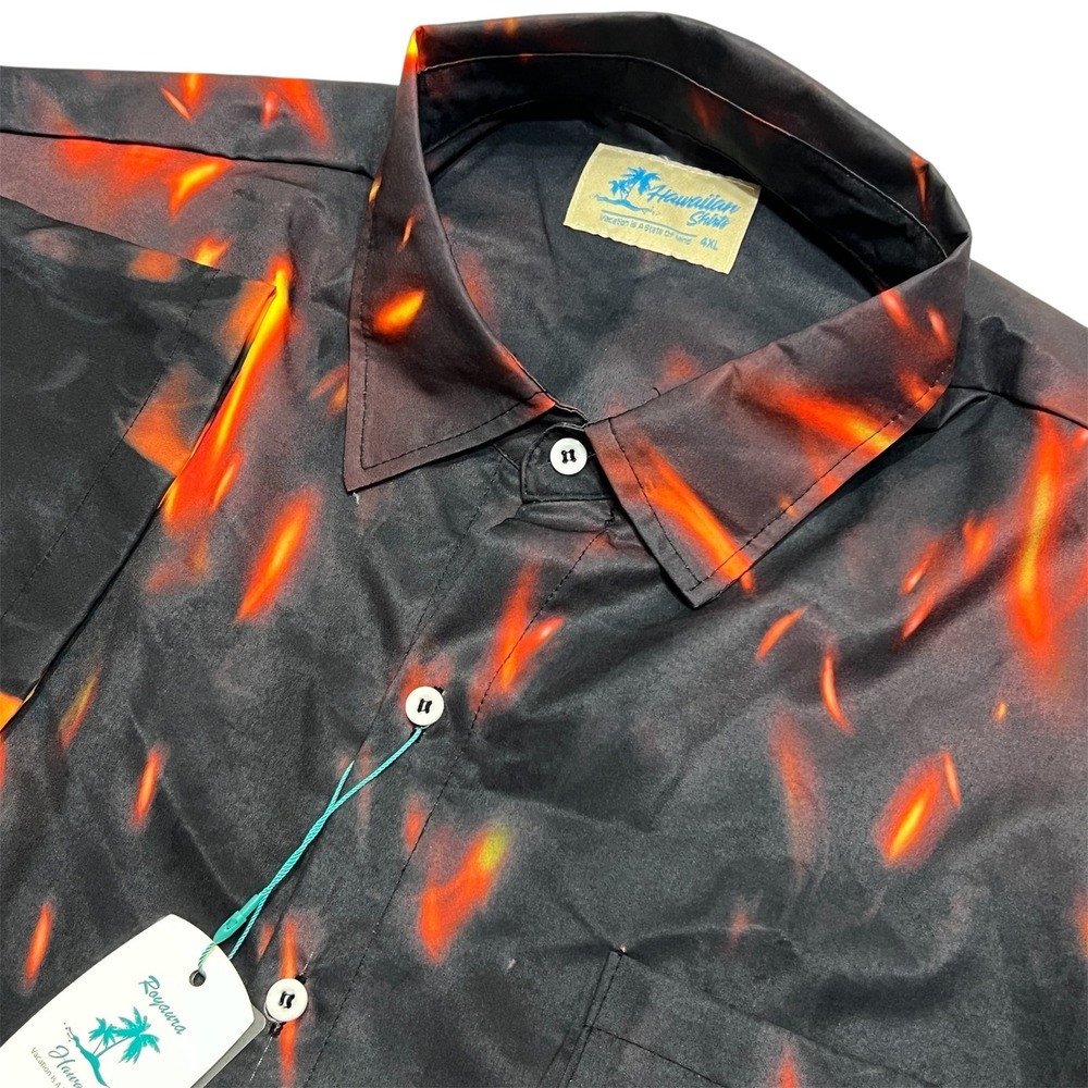 VTG Bowling Hawaiian Shirt Flames Fire Pins Strike Mens 4XL Button Up Camp Shirt